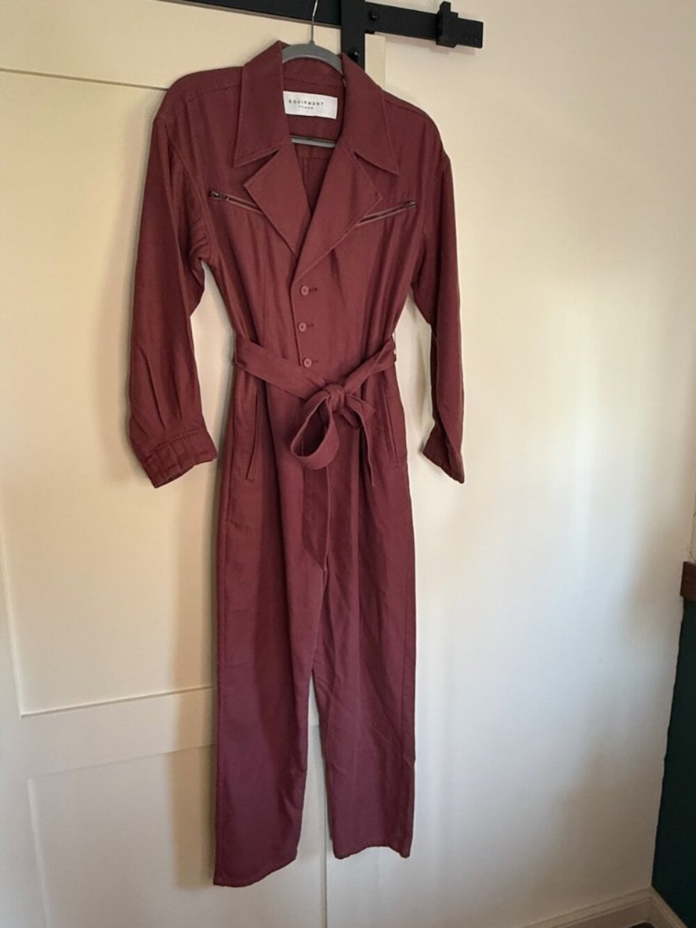 Equipment Femme Dusty Rose Belted Utility Romper with Zip Pockets L